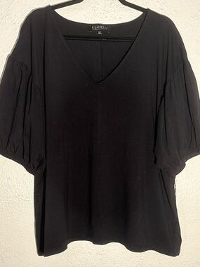 Eloquii Blouse Top Black Short Sleeve Cotton Blend Top Size 22/24
